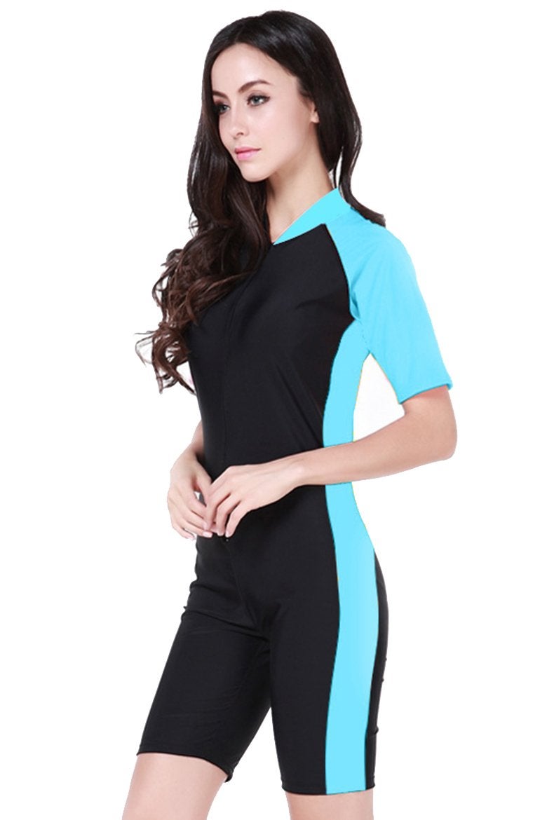 Short Sleeve One Piece Swimsuit Plus Size,Light Blue-Women,Asian M = US S